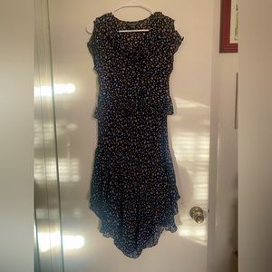 Nostalgia 2 Piece Skirt & Blouse Black Polka Dot Chiffon Split Sleeve Midi S